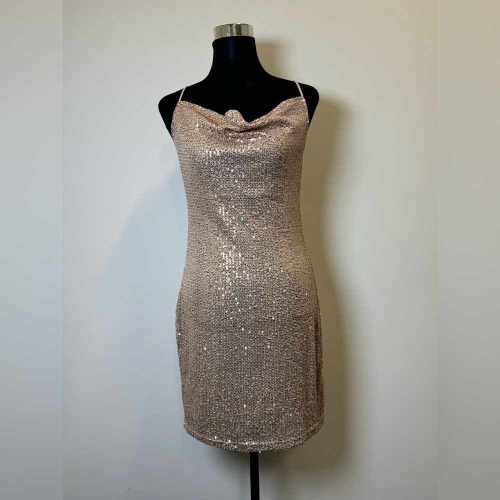 Champagne Sequin Slip Mini Dress size L – Crisscross Back